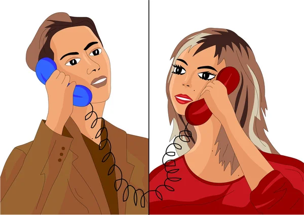 Ein Mann Und Ein Mädchen Telefonieren — Stockvektor