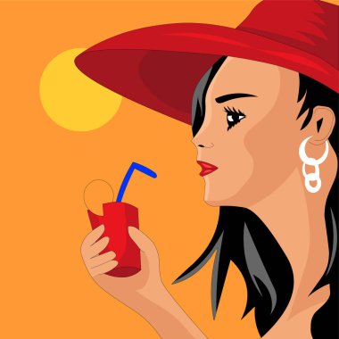 Kırmızı şapkalı, deniz kenarında oturan kız