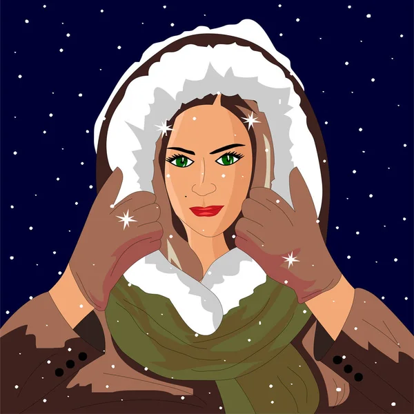 Hermosa Chica Rusa Invierno Bajo Nieve — Vector de stock