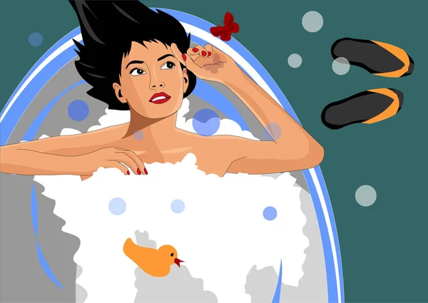 Kız Banyoda Banyo — Stok Vektör