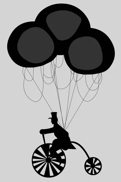 Balonlar Ile Bir Bisikletçi Silüeti — Stok Vektör