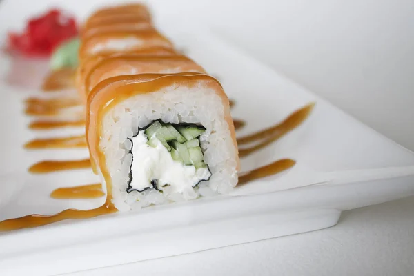 Sushi Roll Gember Wasabi Saus — Stockfoto