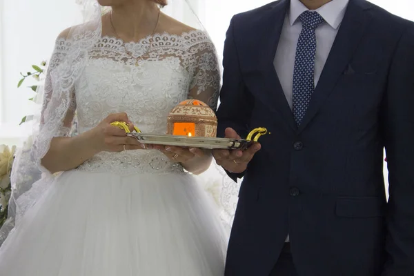 Quarto Noiva Com Vela Cerimônia Casamento — Fotografia de Stock