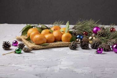 Oyuncak, koni ve mandallı Noel ağacı dalı 