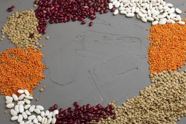 Fasulye ve tohum çerçevesi. Üst görünüm ve kopyalama alanı