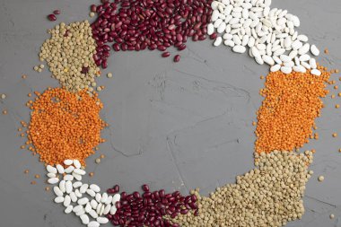 Fasulye ve tohum çerçevesi. Üst görünüm ve kopyalama alanı