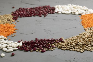 Fasulye ve tohum çerçevesi. Üst görünüm ve kopyalama alanı