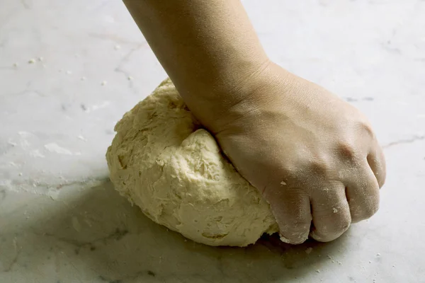 Cropped Image Woman Making Dumplings Dough Table — Stockfoto