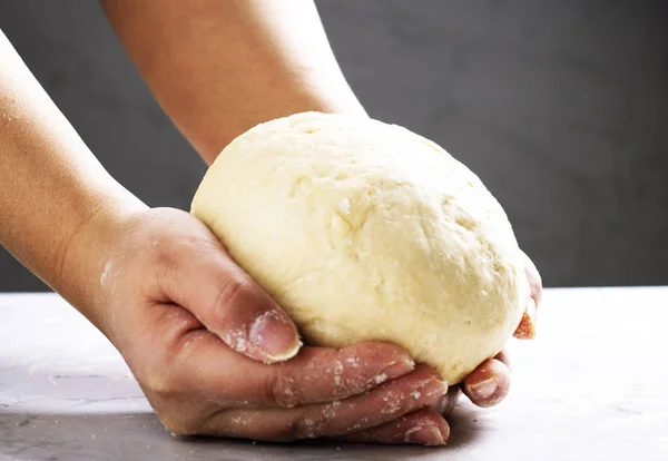 Close Baker Hands Kneading Dough — Stockfoto