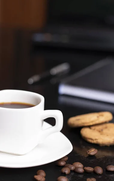 Tasse Café Expresso Sur Table Avec Des Cookies — Photo