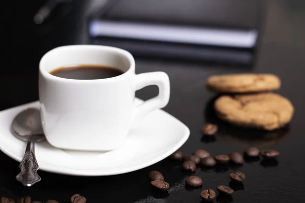 Tasse Café Expresso Sur Table Avec Des Cookies — Photo