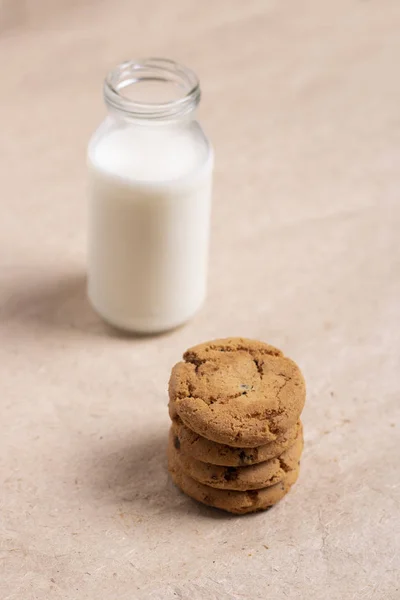 Oatmeal Cookies Paper Background Flowers Peanut Milk — Stock Photo, Image