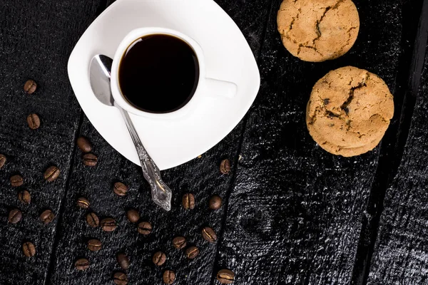 Vue Dessus Tasse Table Basse Avec Biscuits Avoine — Photo