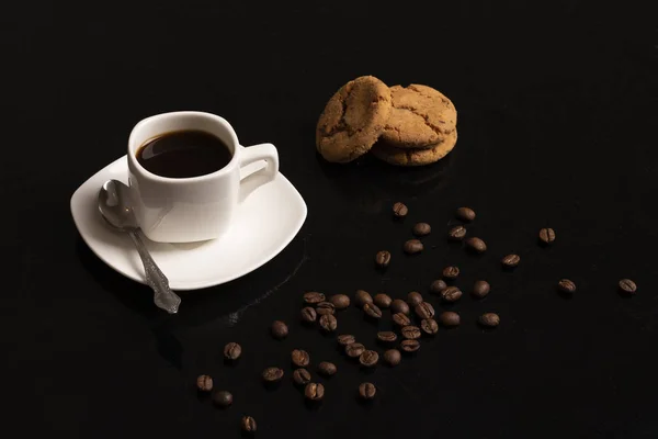 Tasse Fraîche Table Basse Avec Biscuits Avoine Haricots — Photo