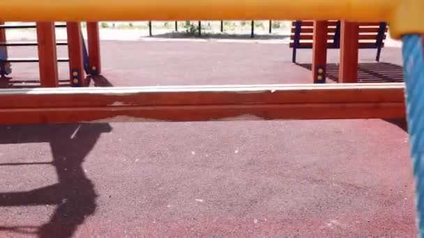Children Playground Swing Sunny Day — Stockvideo