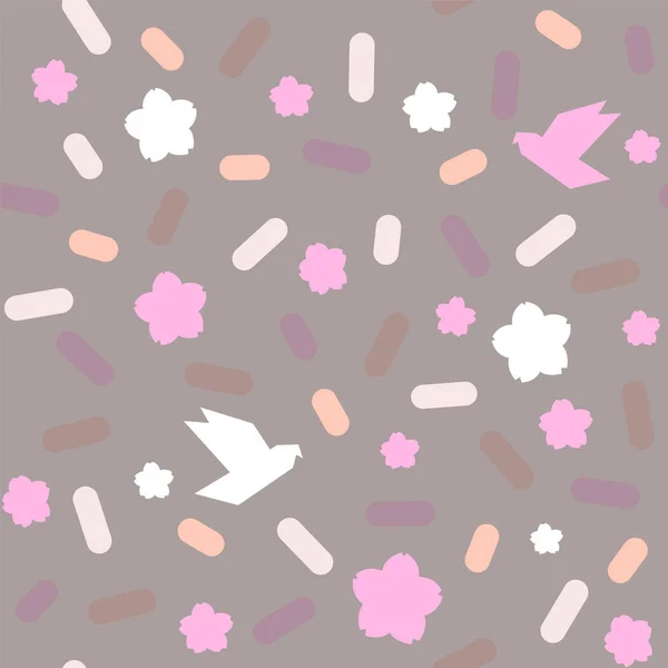 Nahtloses Muster farbiger Streusel und weißer und rosa Sakura-Blüten im Vektor — Stockvektor