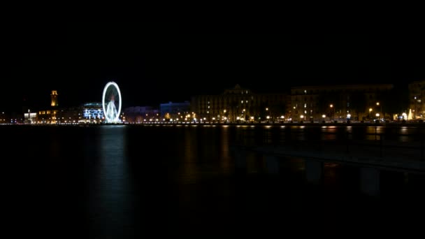 Bari Waterfront Avond Met Reuzenrad Puglia Zuid Italië — Stockvideo