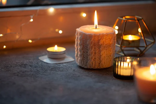 Fundo Hygge Com Velas — Fotografia de Stock