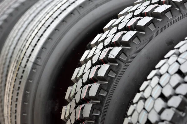Big Truck Wheel Black Tires Closeup — Stock Photo, Image