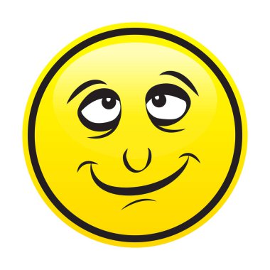 Sarı gülümsemek yüz işaretiyle gözler ve ağız beyaz arka plan üzerinde. Komik karikatür. Vektör çizim