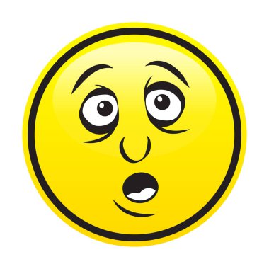 Sarı gözler ve ağız beyaz arka plan üzerinde yüz işaretiyle şaşırttı. Komik karikatür. Vektör çizim