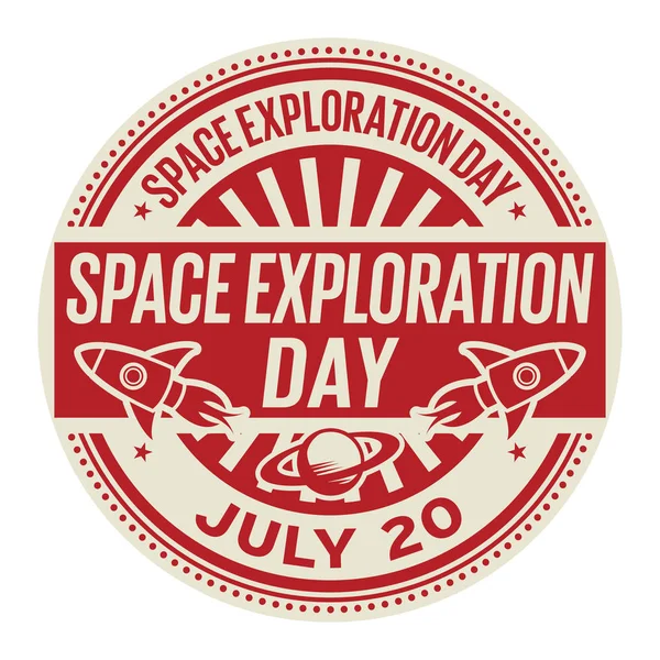 Space Exploration Dag Juli Rubberstempel Vector Illustratie — Stockvector