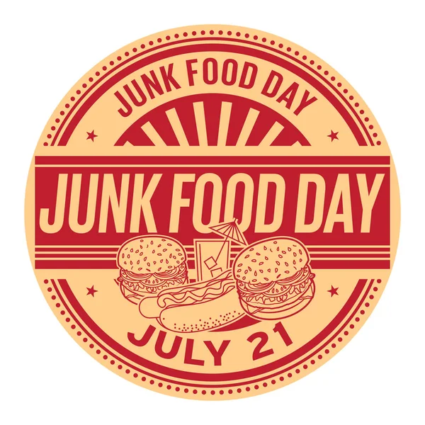 Junk Food Day Julho Carimbo Borracha Ilustração Vetorial — Vetor de Stock