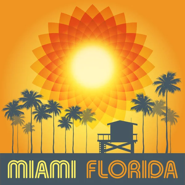 Miami Beach Florida Beach Poster Vector Illustration — Stock Vector