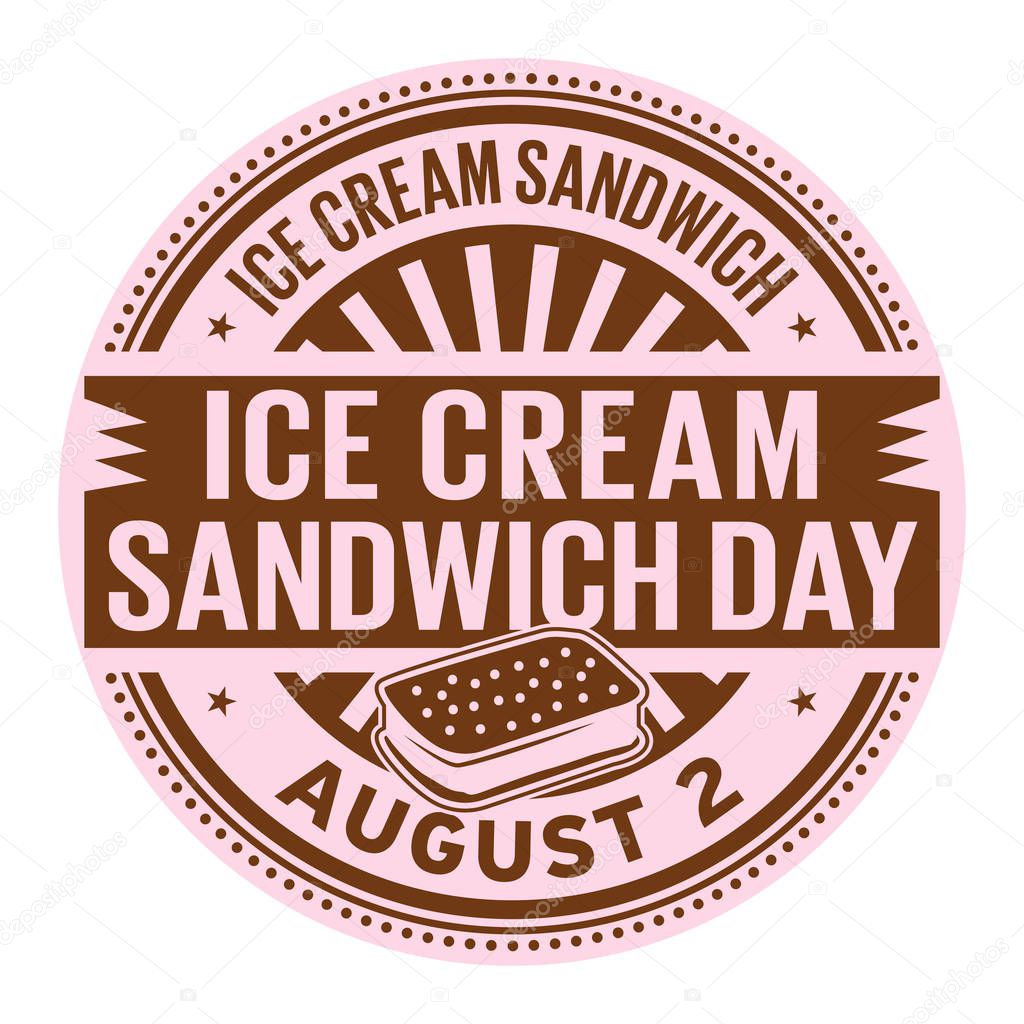 Ice Cream Sandwich Day, August 2, rubber stamp, vector Illustration