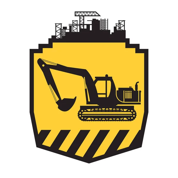 Tractor Icon Sign Yellow Background Tractor Grader Excavator Silhouette Vector — Stock Vector