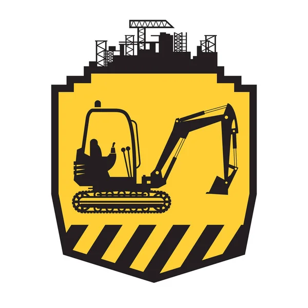 Icono Excavadora Signo Sobre Fondo Amarillo Tractor Excavadora Bulldozer Silueta — Archivo Imágenes Vectoriales