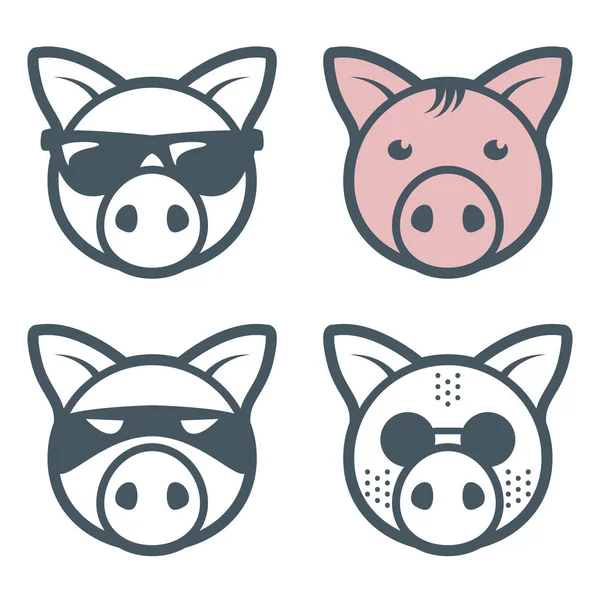 Pig Piggy Faces Sunglasses Vector Illustration — Stock Vector