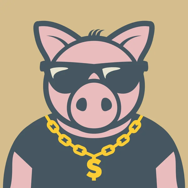 Pig Piggy Character Sunglasses Vector Illustration — Stock Vector