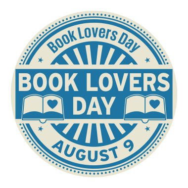 Kitap severler günü, Ağustos 9, lastik damga, illüstrasyon vektör