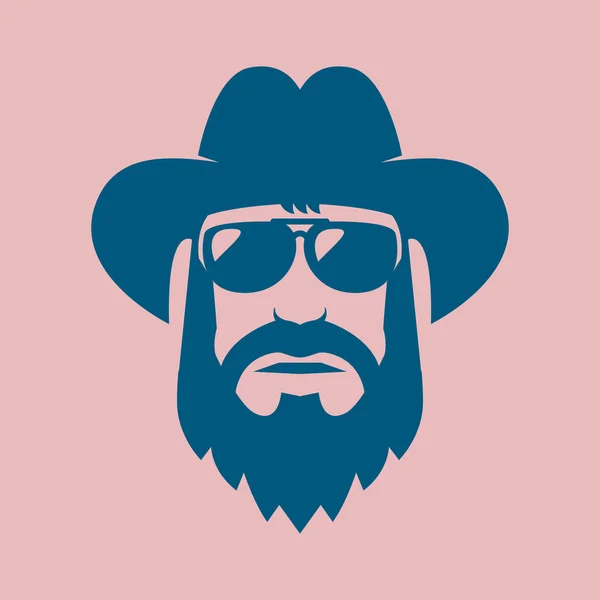 Bearded American Cowboy Sunglasses Hat Sign Symbol Vector Illustration — Stock Vector
