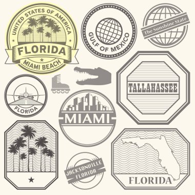 Retro posta ABD Havaalanı pullar, Florida state tema ayarlamak, vektör çizim