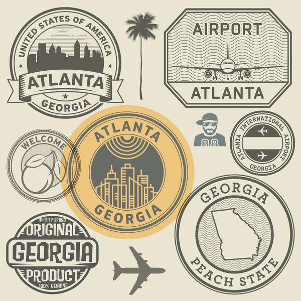 Retro Vintage Frimärken Ställa Georgia State Usa Tema Vektorillustration — Stock vektor
