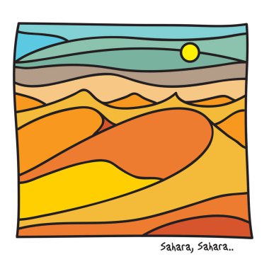 Sahara, tatil veya Tarvel poster ya da t-shirt grafik. Vektör çizim
