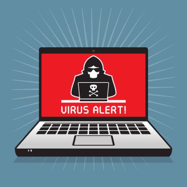 Bilgisayar ekranı hacker saldırı kavramı, vektör çizim ile. 