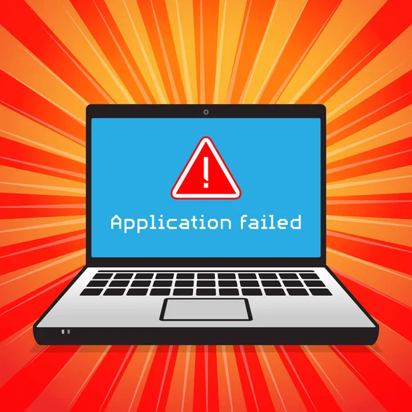 画面上のコンピューターの悪いソフトウェアの障害 アプリケーションでテキストに失敗しました ベクトル イラスト — ストックベクタ