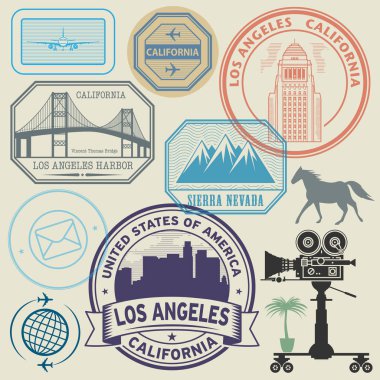 Damga veya ayarla Los Angeles, California içinde yazılı metinle, vektör çizim etiket