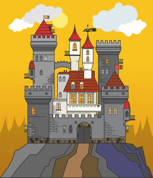 Fairytale Cartoon Castle Vector Illustration — Stock Vector