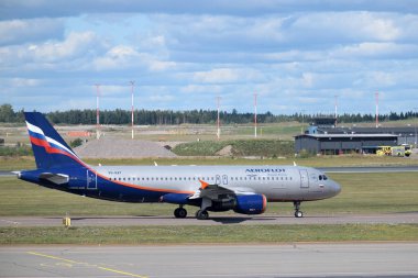 Helsinki, Finlandiya - 22 Ağustos: 22 Ağustos 2018 Helsinki-Vantaa Airport, Rus hava yolları uçak. Helsinki Havaalanı Ana Uluslararası Havaalanı Finlandiya'dır