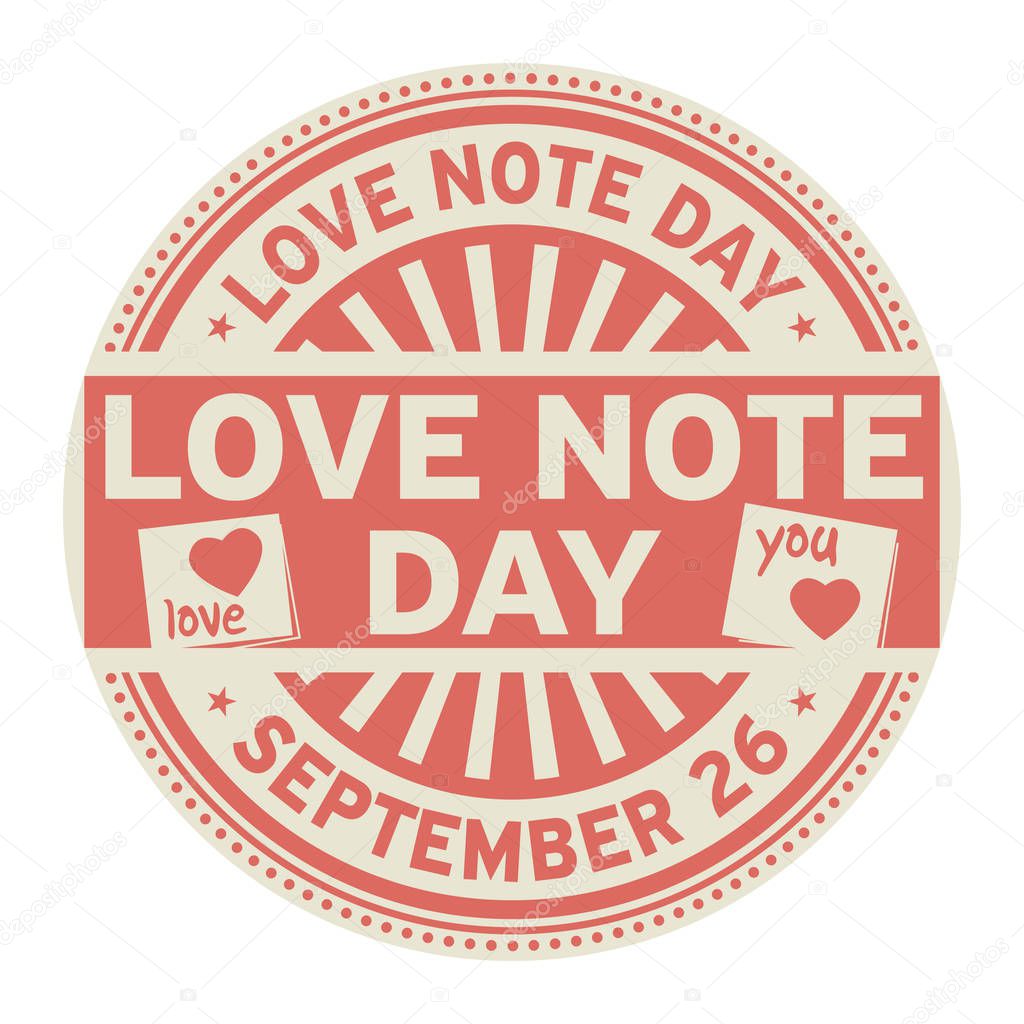 Love Note Day, September 26, rubber stamp, vector Illustration