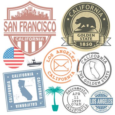 Damga veya ayarla Los Angeles, California içinde yazılı metinle, vektör çizim etiket