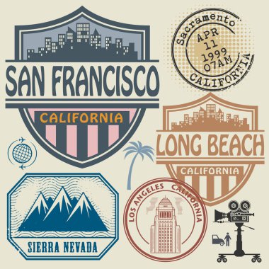 Pul ya da San Francisco, California içinde yazılı metinle ayarla, vektör çizim etiket