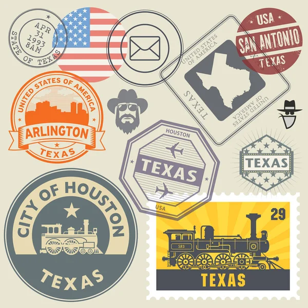 Sello Conjunto Etiquetas Con Texto Texas Escrito Interior Ilustración Vectorial — Archivo Imágenes Vectoriales