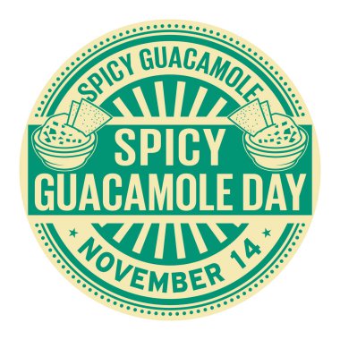 Baharatlı Guacamole günü, Kasım 14, lastik damga, illüstrasyon vektör