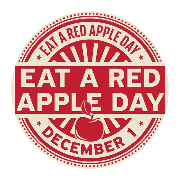 吃一个红色苹果日 12月1日 橡皮图章 矢量插图 — 图库矢量图片