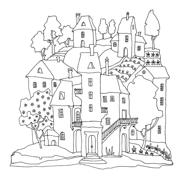 Старий Міський Будинок Вулиці Ескіз Рука Намальована Білому Тлі Векторні — стоковий вектор